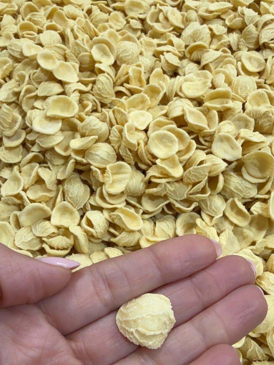 Eine frische Orecchietta in der Hand